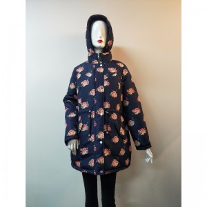 LADIES 'NAVY FLOWER PRINT PUFFER COAT RLWPC0003