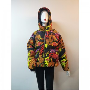 LADIES 'DRAGON PRINT PUFFER COAT RLWPC0004